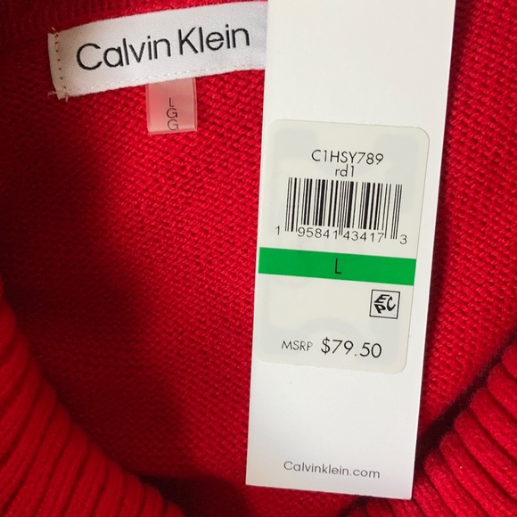 Calvin Klein Cowl Fancy Red Knit Pullover Sweater - Picture 7 of 7